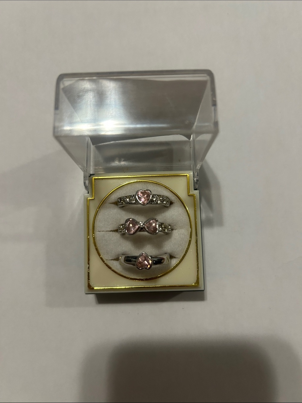 Rare 90S Vintage 3-piece Sterling Silver Interlocking Heart Cut Ring. Size.5.5.
